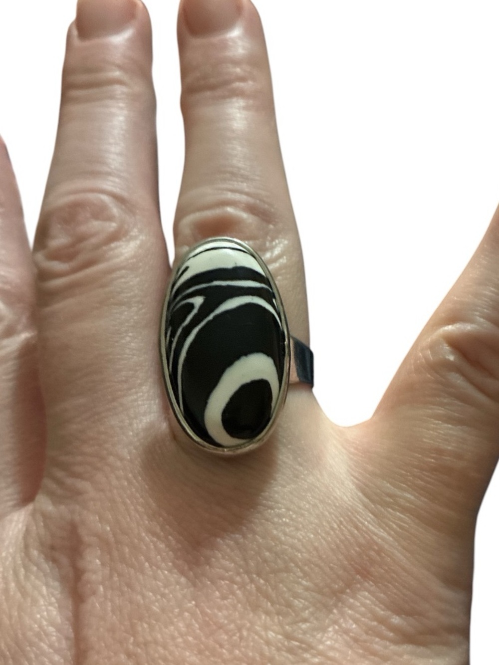 Black and White Oval Statement Ring ~ Adjustable